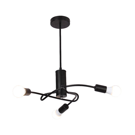 Industrial Vintage Black Metal Chandelier With 3/5 Lights Twirled Design And Exposed Bulbs - Perfect