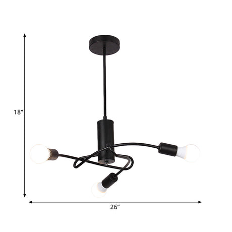 Industrial Vintage Black Metal Chandelier With 3/5 Lights Twirled Design And Exposed Bulbs - Perfect