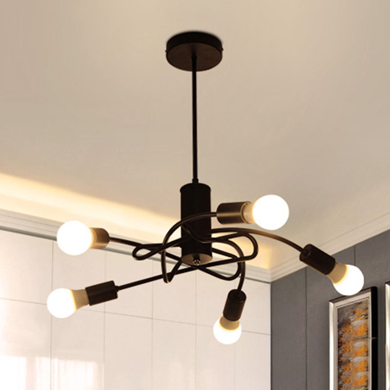 Industrial Vintage Black Metal Chandelier With 3/5 Lights Twirled Design And Exposed Bulbs - Perfect