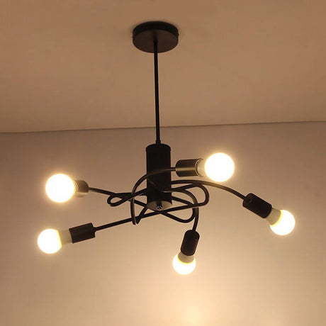 Industrial Vintage Black Metal Chandelier With 3/5 Lights Twirled Design And Exposed Bulbs - Perfect