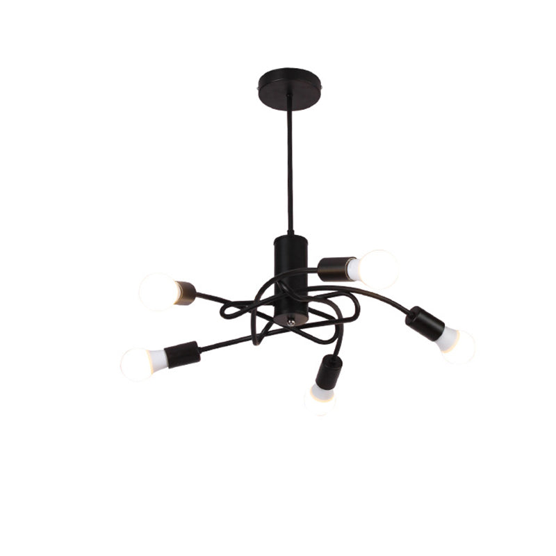 Industrial Vintage Black Metal Chandelier With 3/5 Lights Twirled Design And Exposed Bulbs - Perfect