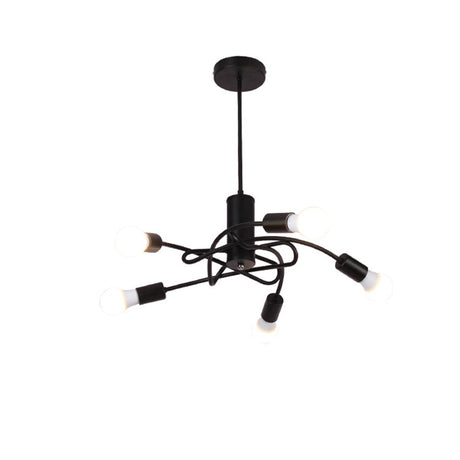 Industrial Vintage Black Metal Chandelier With 3/5 Lights Twirled Design And Exposed Bulbs - Perfect