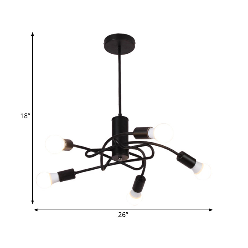 Industrial Vintage Black Metal Chandelier With 3/5 Lights Twirled Design And Exposed Bulbs - Perfect