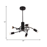 Industrial Vintage Black Metal Chandelier With 3/5 Lights Twirled Design And Exposed Bulbs - Perfect