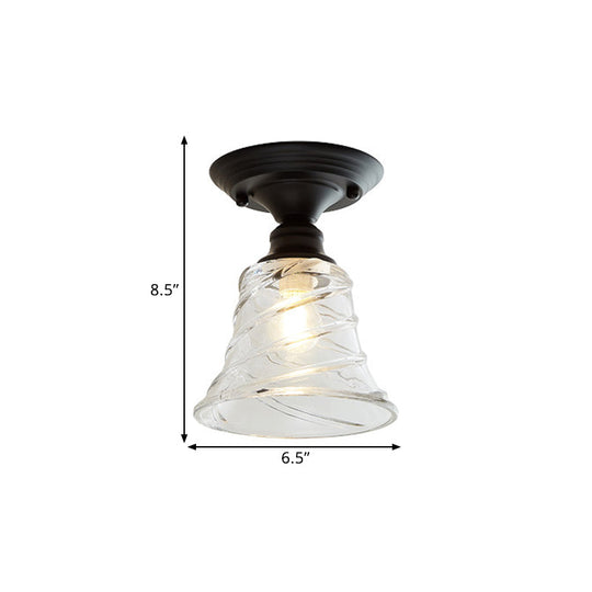 Wavy/Wide Flare Semi - Flush Mount Industrial Black Clear Textured Glass Lighting Fixture