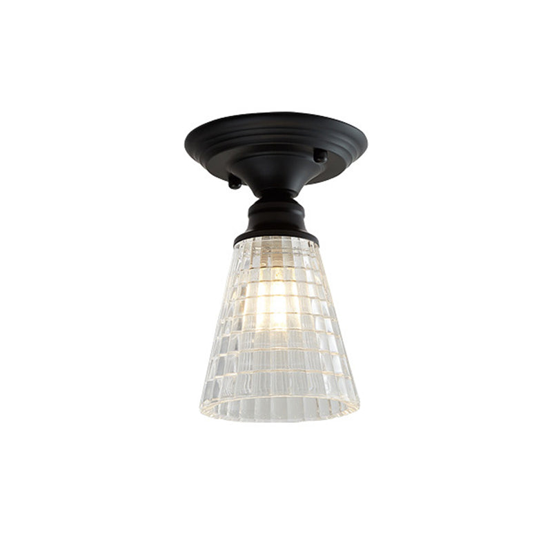 Wavy/Wide Flare Semi - Flush Mount Industrial Black Clear Textured Glass Lighting Fixture