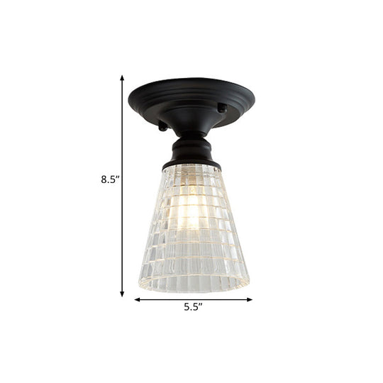 Wavy/Wide Flare Semi - Flush Mount Industrial Black Clear Textured Glass Lighting Fixture