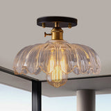 Industrial Prismatic Glass Semi-Flush Ceiling Light With Scalloped Design - White/Amber White