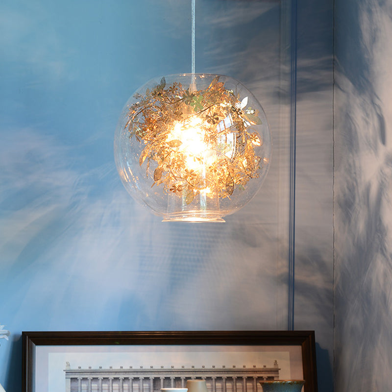 Modern Clear Glass Shattered Leaves Pendant Light - 1-Light Silver/Gold Hanging Ceiling Lamp Gold