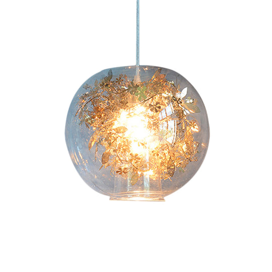 Modern Clear Glass Shattered Leaves Pendant Light - 1-Light Silver/Gold Hanging Ceiling Lamp