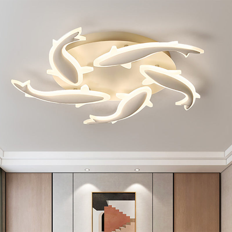 Modern Led Acrylic Fishes Flush Mount Light: Ceiling Fixture With 3/5/9 Lights In
