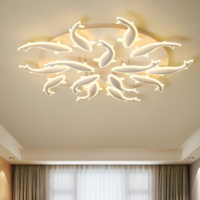 Modern Led Acrylic Fishes Flush Mount Light: Ceiling Fixture With 3/5/9 Lights In