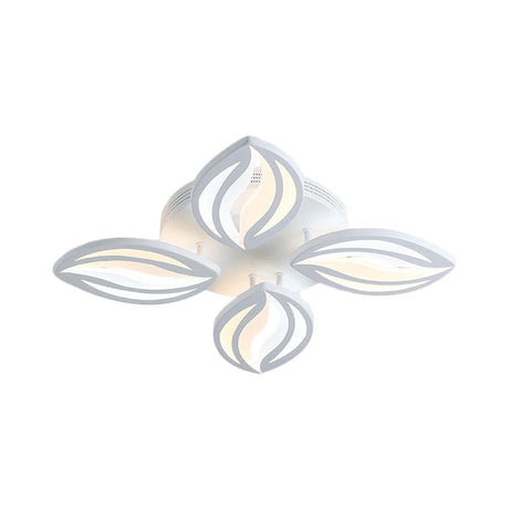 Led Bedroom Ceiling Light - 4/6 Lights Flush Mount Fixture With Leaf Acrylic Shade White