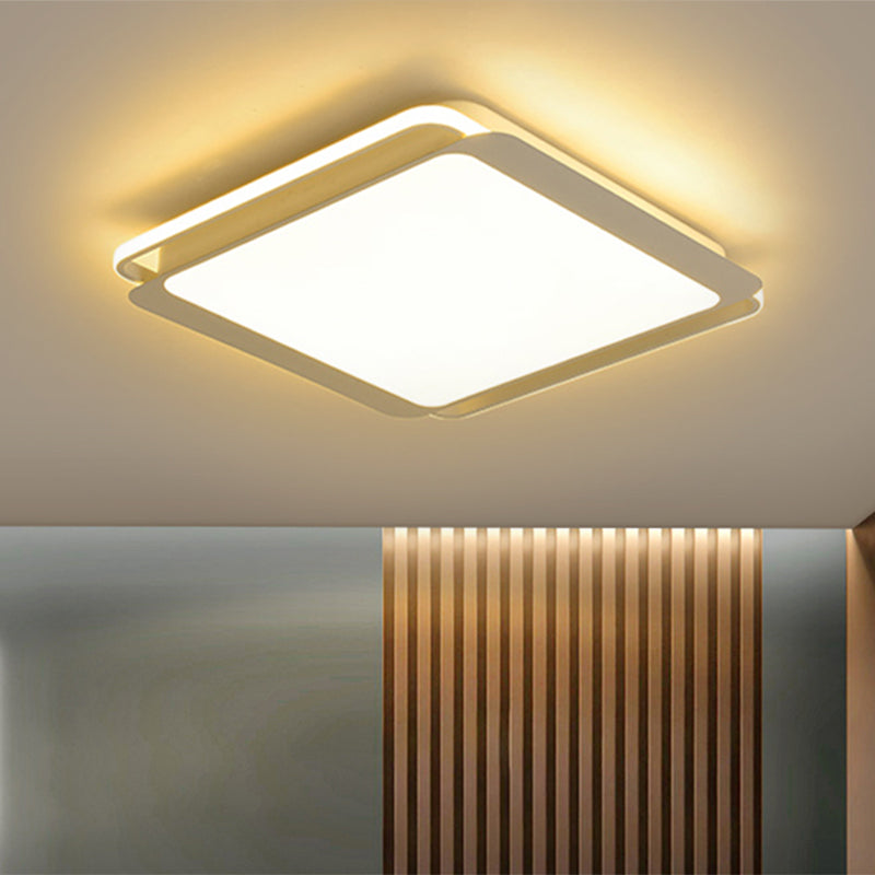 Modern Metal Square Ceiling Flush Mount Light - Led 18’/23.5’ W White Bedroom Lamp In Warm/White