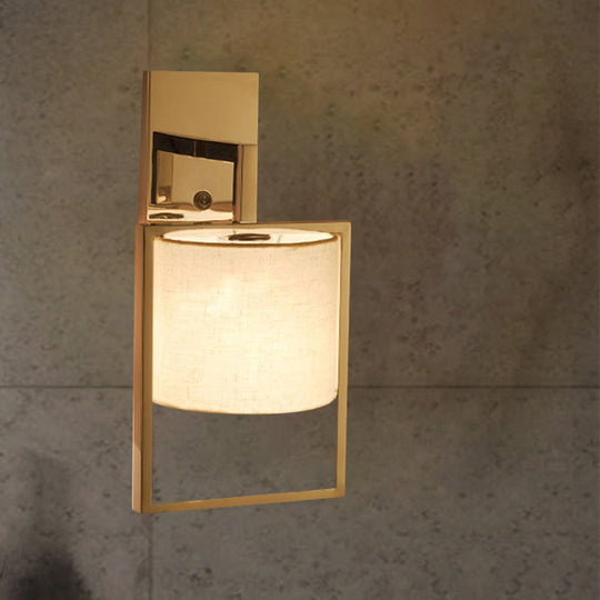 Modern Chrome Cylinder Wall Sconce Light Fabric Shade 1-Light Fixture