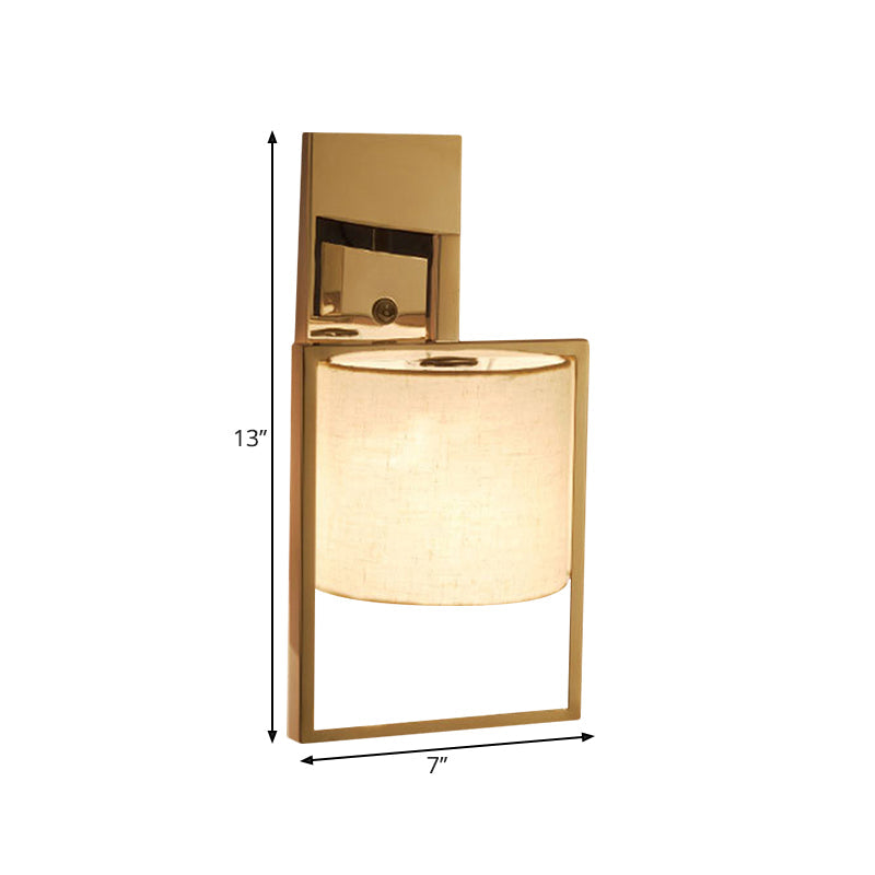 Modern Chrome Cylinder Wall Sconce Light Fabric Shade 1-Light Fixture