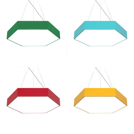 Contemporary Hexagon Pendant Lamp With Led Yellow/Silver/Purple Metal Ceiling Light Multiple Sizes