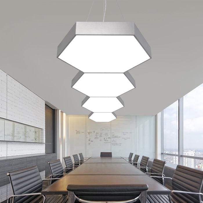Contemporary Led Hexagon Pendant Lamp - Yellow/Silver/Purple 12’/18’/23.5’ Wide