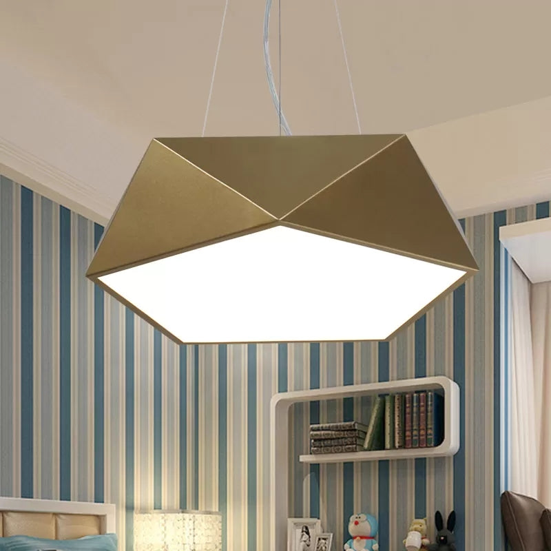 Pentagon Pendant Lighting Metal Ceiling Lamp Fixture With Led And Acrylic Diffuser Gold / 16.5’