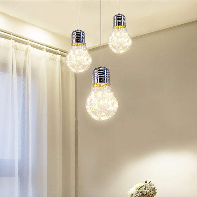 Contemporary Chrome Led Pendant Light With Clear Glass Bulb - White/Warm Light
Or
Clear Hanging In