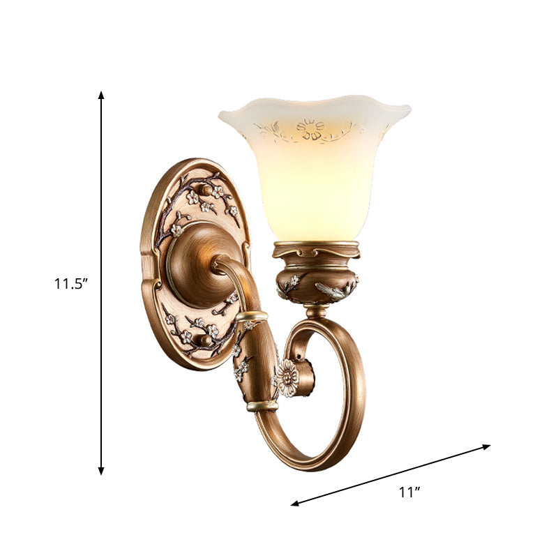Retro Flower Shade Wall Sconce Lighting: 1/2-Light Brown Glass Mount Lamp