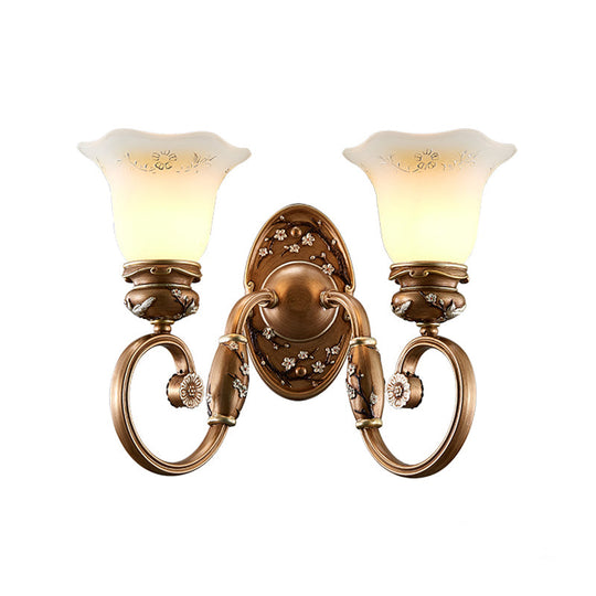 Retro Flower Shade Wall Sconce Lighting: 1/2-Light Brown Glass Mount Lamp