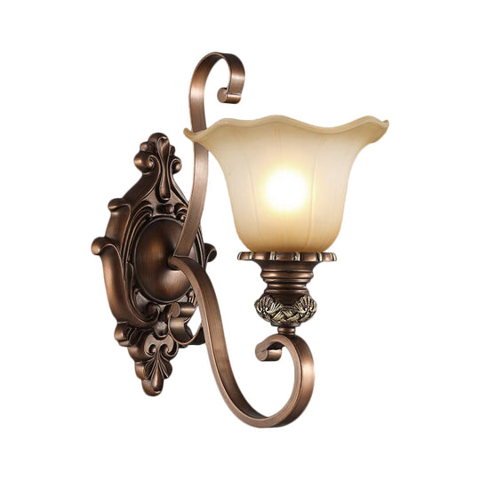 Traditional Crystal Wall Sconce With Floral Shade For Corridors - Coffee