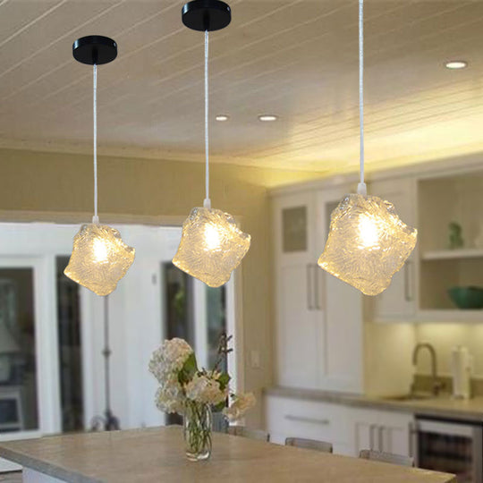 Contemporary Rock Clear Glass Cluster Pendant Light With Led White Lights - 5/6/8 Options