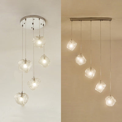 Contemporary Rock Clear Glass Cluster Pendant Light With Led White Lights - 5/6/8 Options