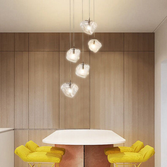Contemporary Clear Glass Pendant Light With Led Available In 5/6/8 Lights Round/Linear Canopy