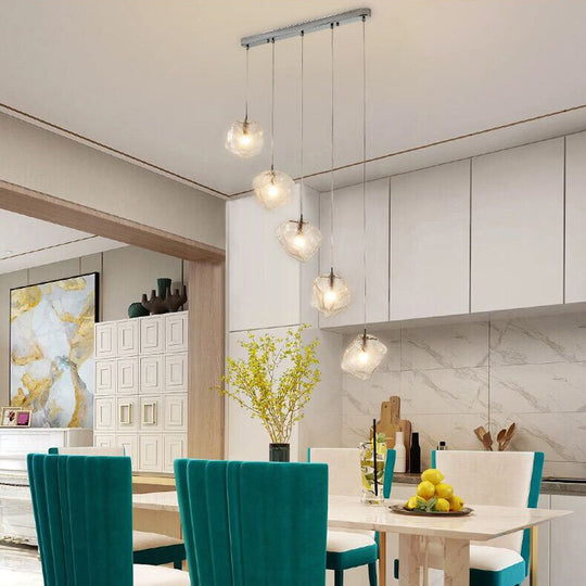 Contemporary Clear Glass Pendant Light With Led Available In 5/6/8 Lights Round/Linear Canopy