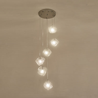 Contemporary Clear Glass Pendant Light With Led Available In 5/6/8 Lights Round/Linear Canopy 6 /