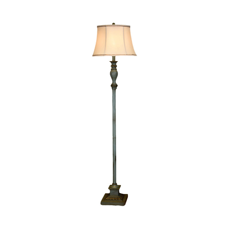 Retro Square Pedestal Floor Lamp In Pewter With Fabric Shade - Stylish 1 Bulb Resin Lighting