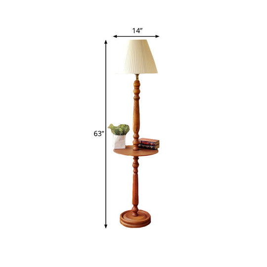 Traditional Style Wood Brown Floor Lamp With Baluster Design & Conical Fabric Shade
