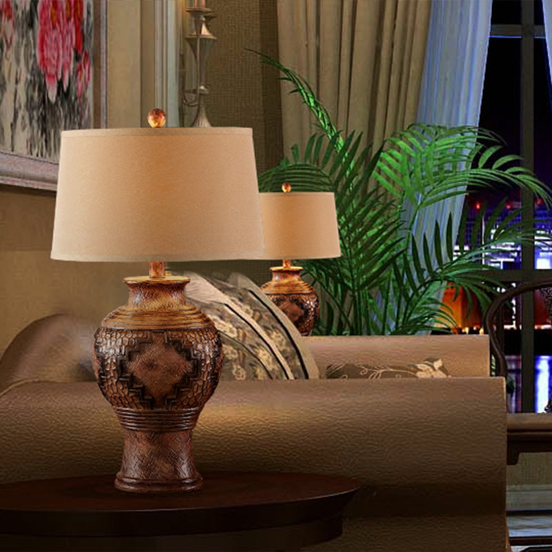 Kajam - Vintage Brown Barrel Shade Desk Light With Vase-Shaped Base