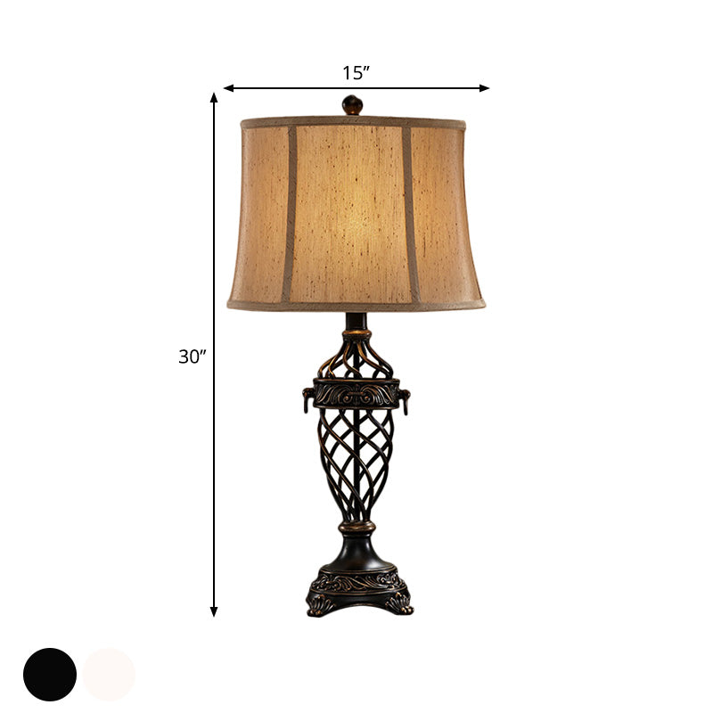 Sofia - Vintage White/Black 1 Bulb Table Light Resin Open Urn Base Night Lamp With Fabric Shade