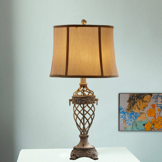 Sofia - Vintage White/Black 1 Bulb Table Light Resin Open Urn Base Night Lamp With Fabric Shade