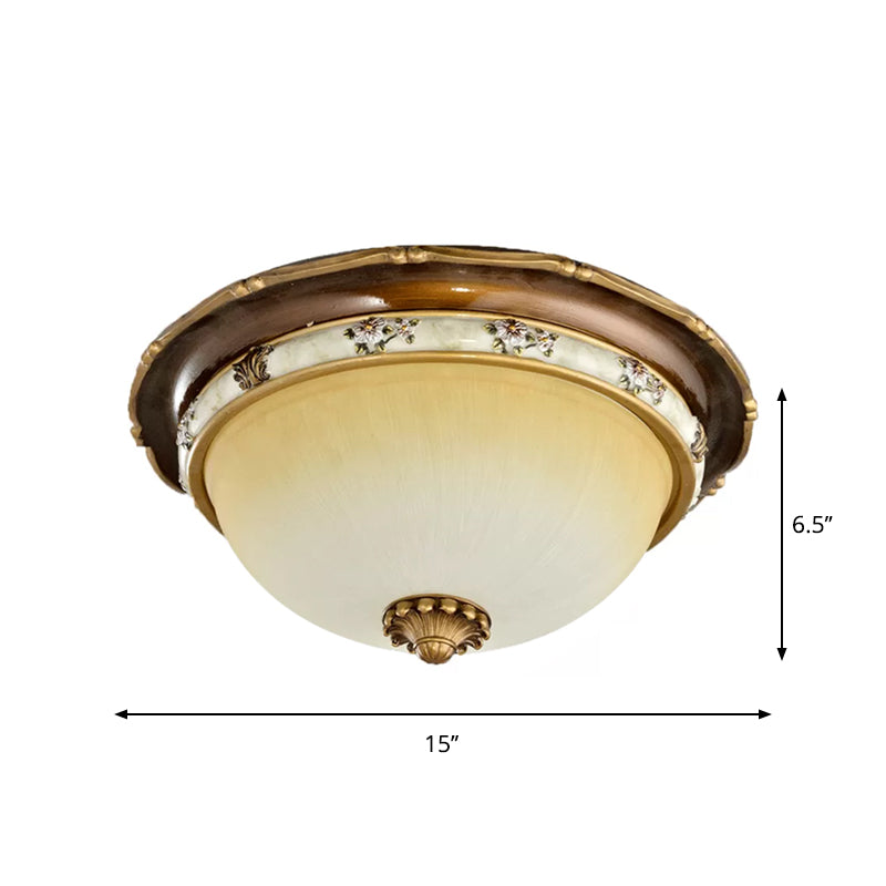 Traditional Style Bedroom Flushmount Ceiling Light - Dome Shape Faceted Glass Brown Finish 3 Heads