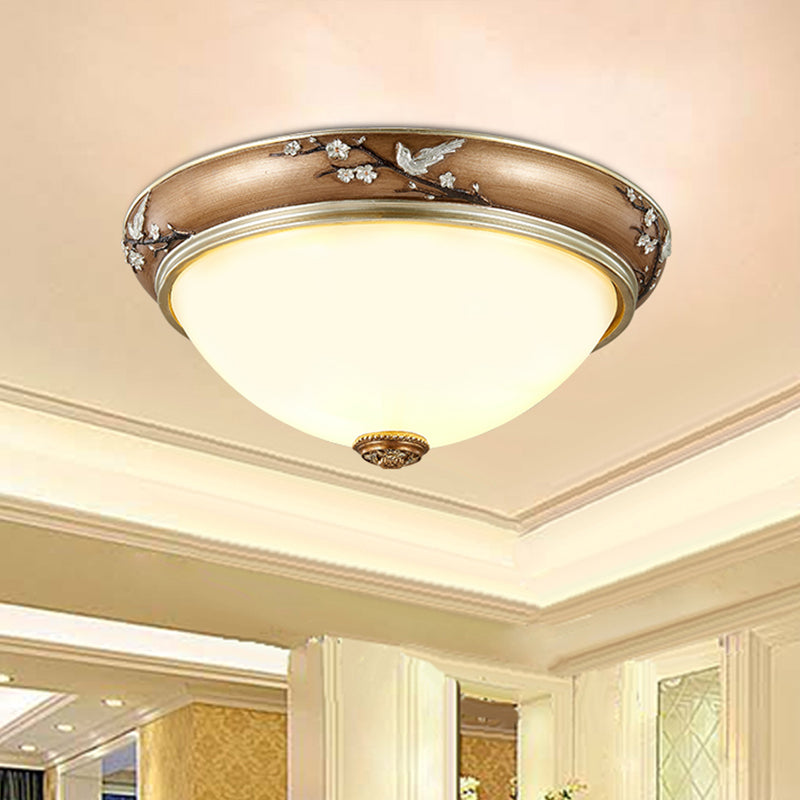 Antiqued Dome Crystal Flush Mount Ceiling Lights - Wide 2/3 - Head Lighting Fixture In Brown