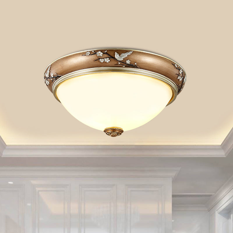 Antiqued Dome Crystal Flush Mount Ceiling Lights - Wide 2/3 - Head Lighting Fixture In Brown
