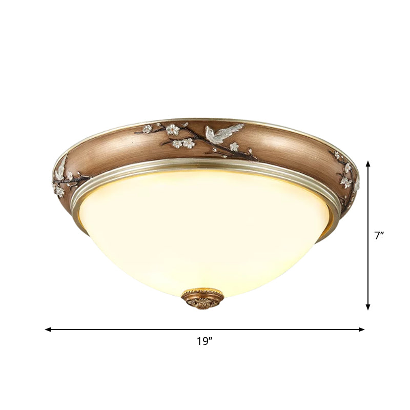 Antiqued Dome Crystal Flush Mount Ceiling Lights - Wide 2/3 - Head Lighting Fixture In Brown