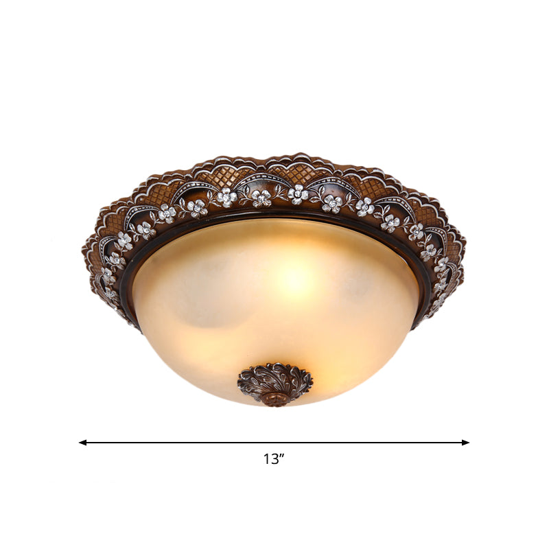 Antiqued Dome Flushmount Ceiling Light - Brown 2/3 Lights