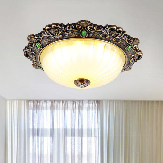 Vintage Flush Mount Light: Dome Shaped Ceiling Lighting 2/3 Bulbs Green/Red 12’/16’/19.5 Green / 12’