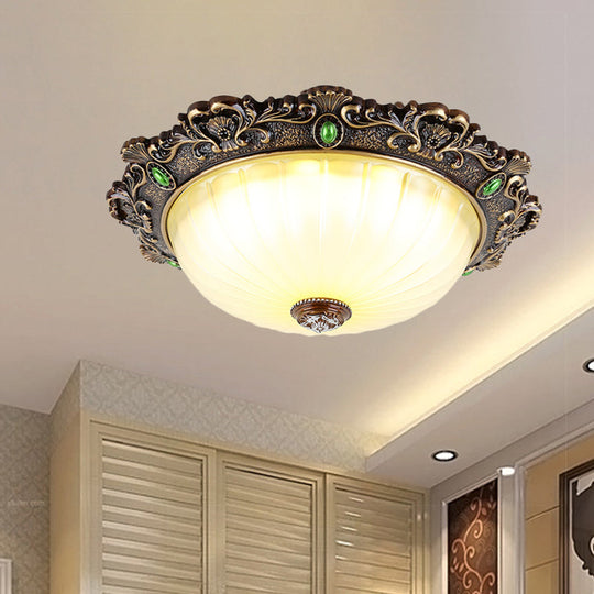 Vintage Flush Mount Light: Dome Shaped Ceiling Lighting 2/3 Bulbs Green/Red 12’/16’/19.5