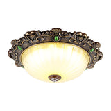 Vintage Flush Mount Light: Dome Shaped Ceiling Lighting 2/3 Bulbs Green/Red 12/16/19.5