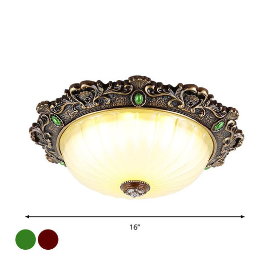 Vintage Flush Mount Light: Dome Shaped Ceiling Lighting 2/3 Bulbs Green/Red 12’/16’/19.5