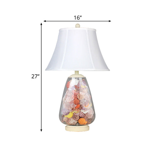 Antique Style Empire Shade Nightstand Lamp White Fabric 1 Head 12/16 Width