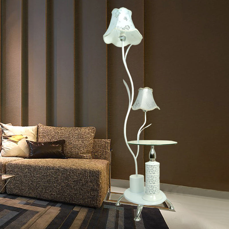 Black/White Iron Branch Standing Lamp With Floral Shade - Countryside Style Floor Light (2 Bulbs)