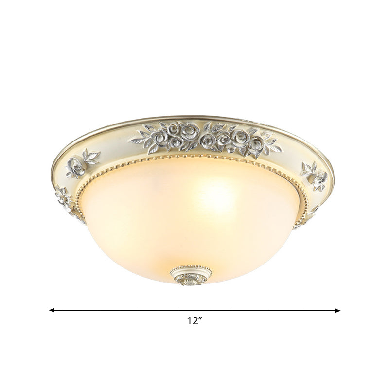 Traditional Style Flush Mount Light Dome Shaped Glass White Close To Ceiling Lamp - 2/3 Lights