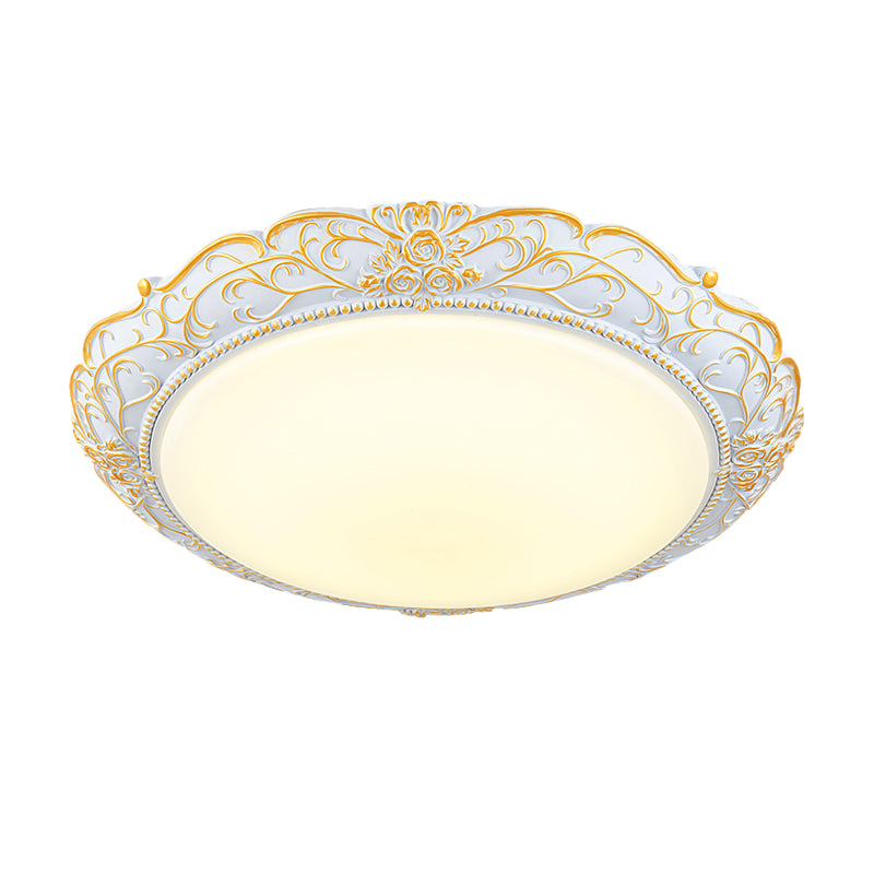 Rounded Cream Glass Led Ceiling Lamp - Traditional Bedroom Lighting In White - Gold